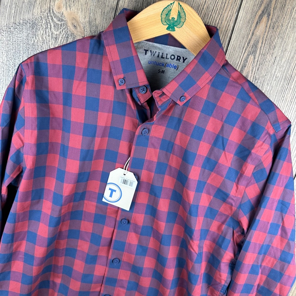Twillory Untuckable Red Blue Gingham Plaid Button Down Shirt NWT Men's S/M